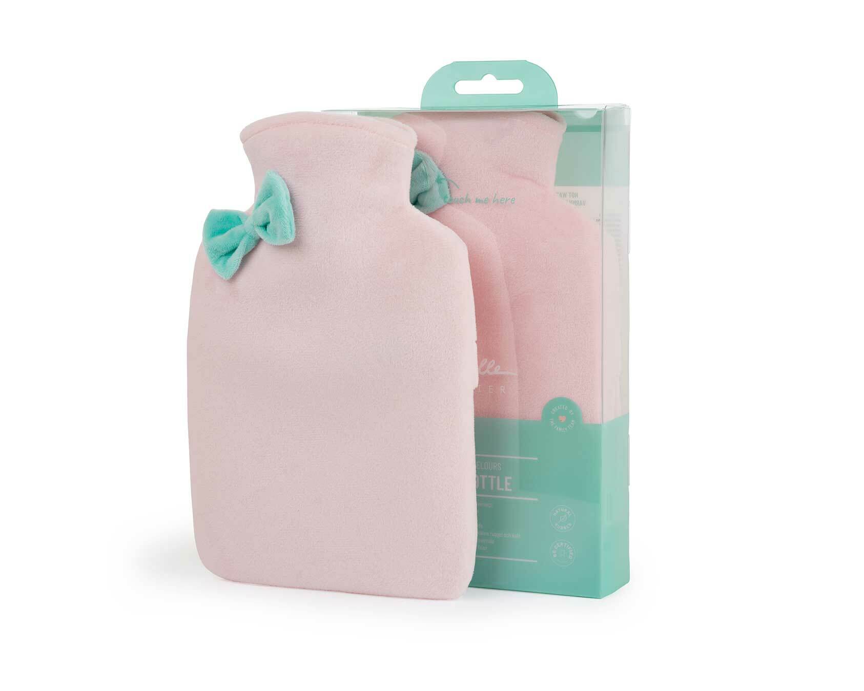 Hot Water Bottle with velvet cover - 1L - Rose Pink